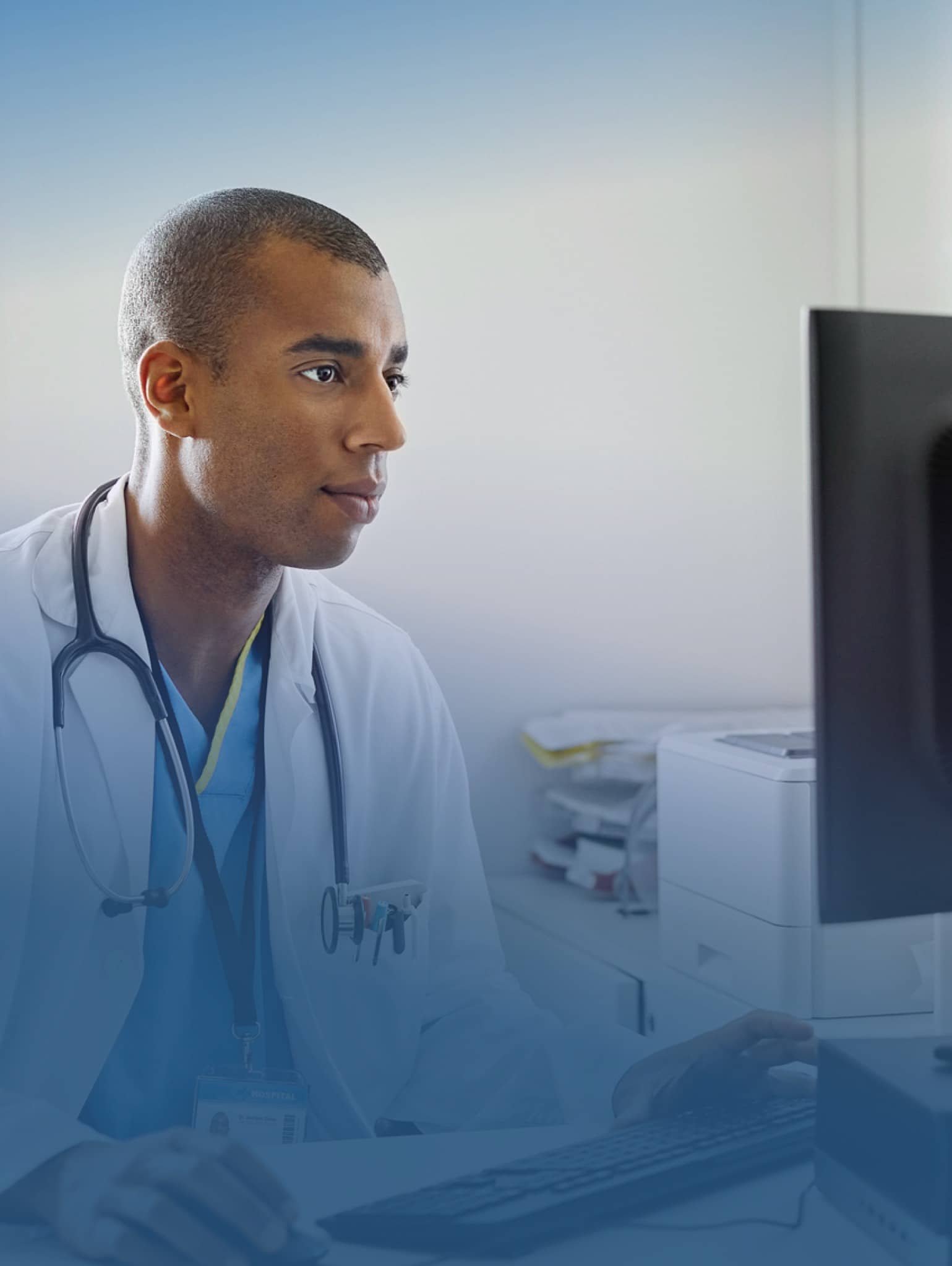 Healthcare professional intently watching something